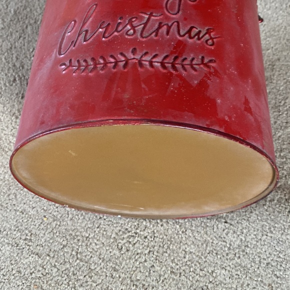 Country Red Merry Christmas Bucket with Wood Handle - Picture 4 of 5